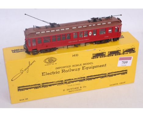 Suydam H0 brass powered 'Commodore Business Car' painted Pacific electric red No. 1000 matchboard sides (G-BG)