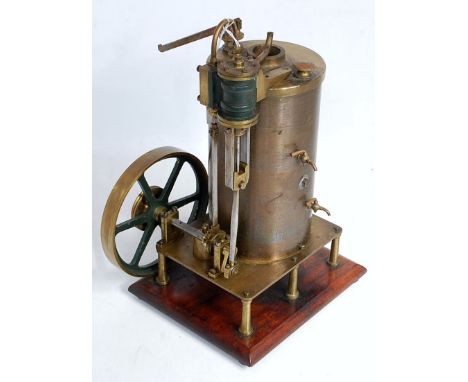 A scratch built table engine comprising of a large 5'' diameter. brass pot boiler on table with 6 turned pillars, fitted with