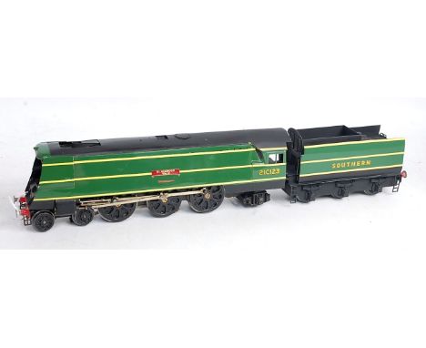 Scratch built 4-6-2 West Country class loco &amp; tender 21C23 'Blackmoor Vale' with 'Golden Arrow' headboard on smoke box do