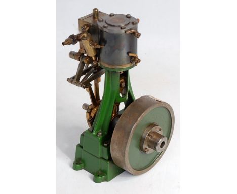 A Stuart Turner No.4 vertical steam engine, comprising of raised single cylinder on A frame supports, fitted with slip eccent