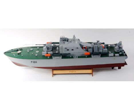 A Nautix by Pocketbond RCB1011 Vosper Perkasa PT boat, 1/50 scale, measuring 851mm long x 217mm beam, fitted with 2x 550 moto