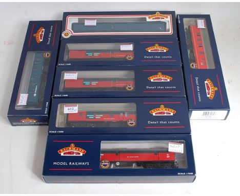 7 Bachmann mail and parcels vans, 34-652 Thompson BR blue, 39-182 BR Mk1 'Newspapers' blue, 39-183, 39-184, 39-200A, 39-201A 