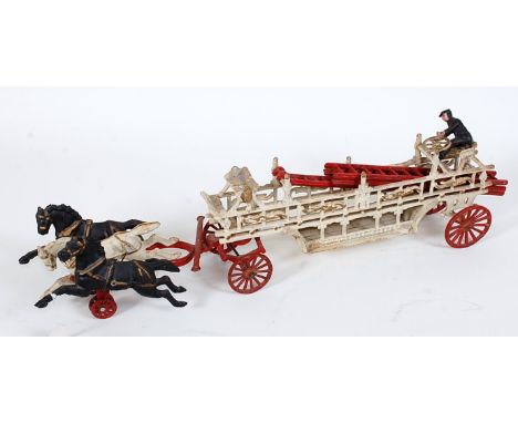 After RWS (USA) coast iron large scale horse drawn fire engine (3 horses on pony wheel) 2 axle ladder trailer with driver and