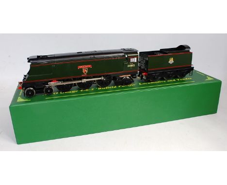 An ACE trains 0 gauge 4-6-2 Bulleid Pacific locomotive and tender, named Exmouth, finished in BR gloss lined green numbered 3
