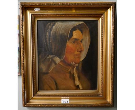 Oil on canvas - Portrait of lady - Approx image size: 29cm x35cm