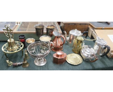 Collection of metalware to include coper tea caddy