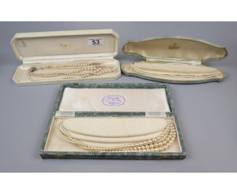 3 cased simulated pearl necklaces to include Lotus