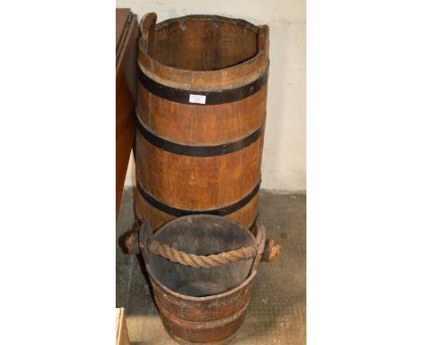 NOVELTY OAK BARRELL STICK STAND &amp; OLD WELL STYLE BUCKET     