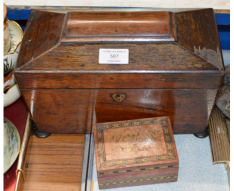 MARQUETRY WORK BOX &amp; VICTORIAN ROSEWOOD TEA CADDY     