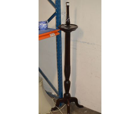 MAHOGANY STAINED STANDARD LAMP WITH SHADE     