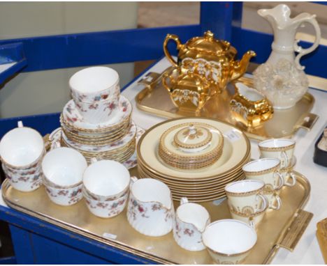 2 TRAYS CONTAINING 3 PIECE GILT SADLER TEA SERVICE, BELLEEK PORCELAIN JUG, QUANTITY MINTON'S TEA WARE, QUANTITY AYNSLEY COFFE