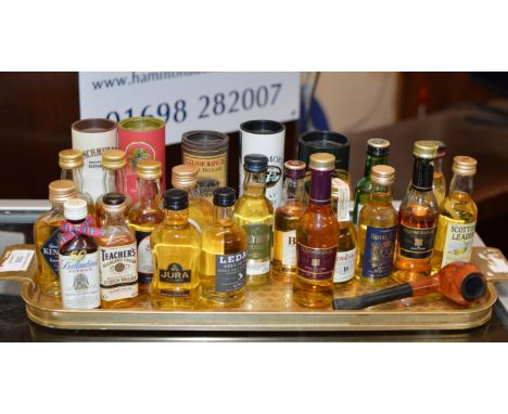 23 VARIOUS WHISKY MINIATURES &amp; WOODEN PIPE     