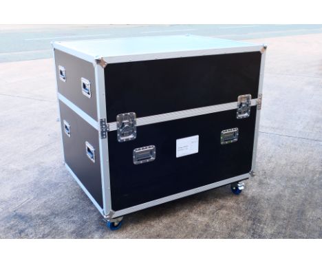 A large professional flight case raised on castors, measuring approximately 117 cm x 126 cm x 98.5 cm. (Stock image used)
PLE