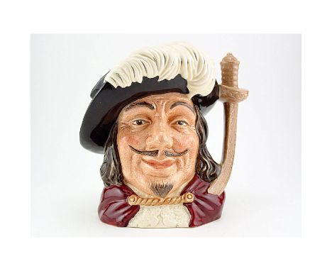 Royal Doulton Character Jug, Porthos D6516 (black hat; red cloak; black hair and moustache). Designed by Max Henk. Series: Ch
