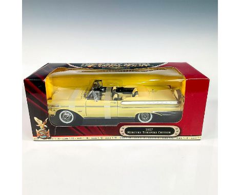 A factory sealed, replica die cast metal model car Mercury Turnpike Cruiser convertible in a light yellow exterior finish wit