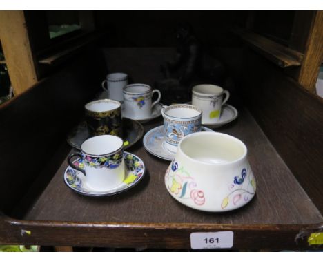 Six various coffee cans and saucers, including Wedgwood Florentine Turquoise, Royal Doulton Flambe, Royal Staffordshire (reta