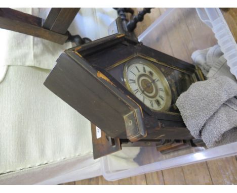 A 1930s oak cased admiral hat 'Anvil' clock, 43.5 cm wide, two American mantel clocks and various small table clocks (8) 