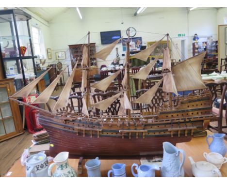 A scale model of a galleon in full sail, 126 cm long 