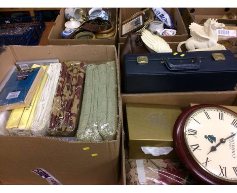 Three boxes including cutlery, curtains etc.