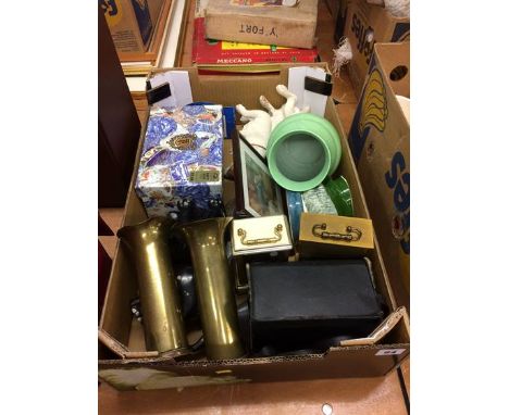 Tray of assorted including brass shells etc.