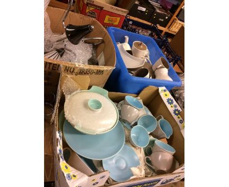 A large quantity of Poole china and two light fittings