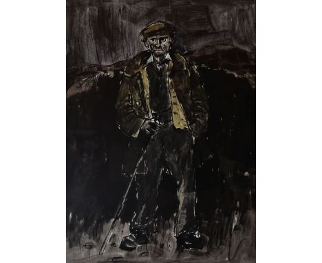 SIR KYFFIN WILLIAMS RA coloured limited edition (22/150) print - farmer Hugh Rowlands with stick and flat cap, signed in full