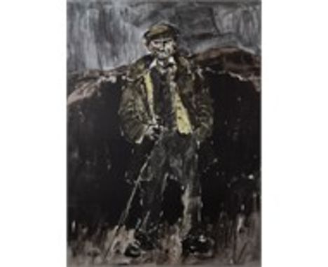 SIR KYFFIN WILLIAMS RA coloured limited edition (35/150) print - farmer Hugh Rowlands with stick and flat cap, signed in full