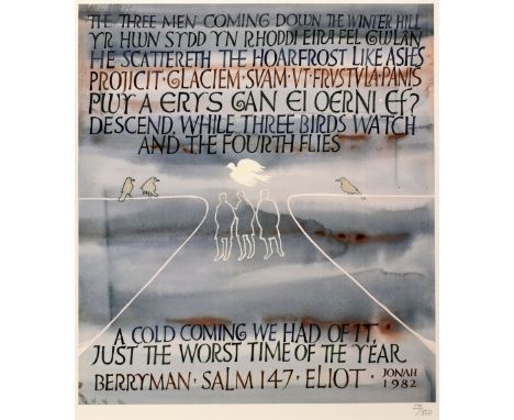 JONAH JONES screenless lithograph limited edition (25/350) print - entitled 'Three Men on a Winter Hill', from a watercolour 