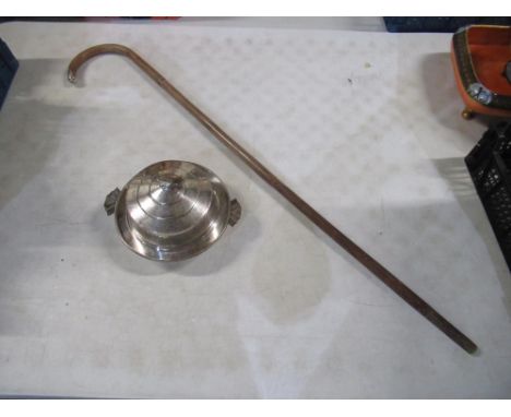 Silver topped walking stick, Art deco style silver plated muffin dish 