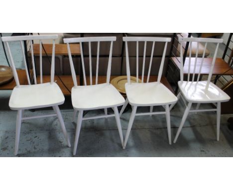 Set of four white painted mid century stick back dining chairs 