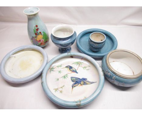 W &amp; R Carlton Ware turquoise lustre fruit bowl decorated with kingfishers, D32cm, W &amp; R Carlton Ware turquoise lustre