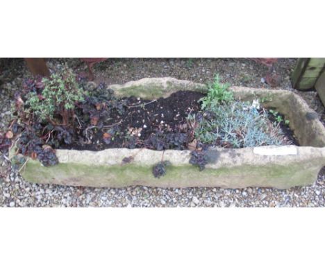 Heavy stone garden trough planter, W92cm 