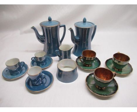 W &amp; R Carlton Ware two part blue lustre coffee services, later mottled green lustre coffee service 