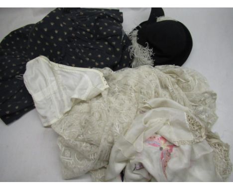 Laura Ashley vintage floral print dress together with a Chinese embroidered silk shawl and a Edwardian lace shawl 