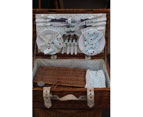 Rectangular wicker Joules picnic hamper complete with various accessories, additional wicker basket, travel bag 