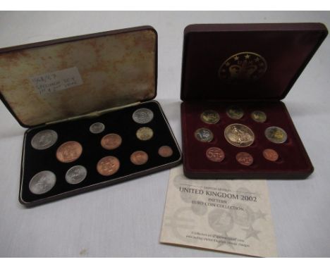 United Kingdom 2002 pattern Euro coin collection, complete with certificate and case, Elizabeth II 1967-1968 specimen set fir