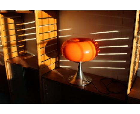 c.1960's style table lamp with orange glass globe style shade on stainless steel base H42cm 