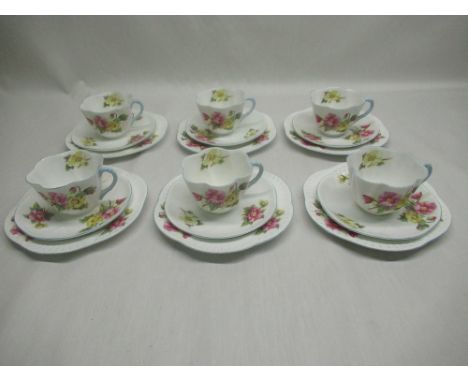 Partial Shelley Begonia tea set comprising six tea cups, six saucers, six side plates 