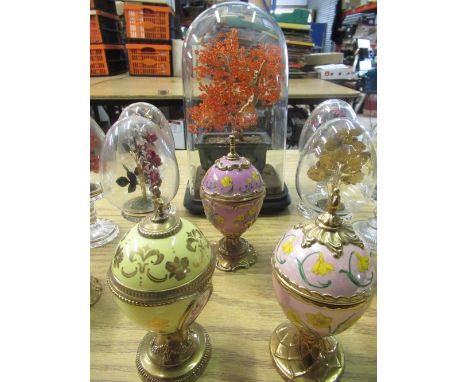 Selection of House of Fabergé musical eggs, six Austrian glass eggs containing flower studies, decorative glass and wire bons