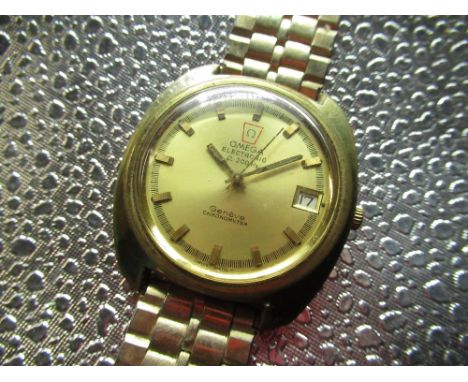 Omega Geneve Electronic F300 Hz Chronometer with date, rolled gold plated case on later leather strap, screw off stainless st