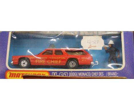 Collection of various scale Matchbox die cast models of fire brigade interest, including, K-39 snorkel fire engine, K-75 airp