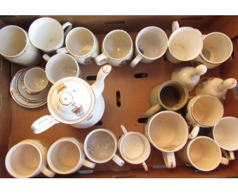 Regency bone china tea service decorated with hunting scenes, quantity of Commemorative mugs, silver Jubilee coffee pot and o