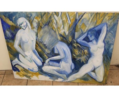 Leilani Anne Susan Montgomery Sperber  (C20th d.2015): Three nude figures, unframed oil on canvas, 102cm x 92cm 