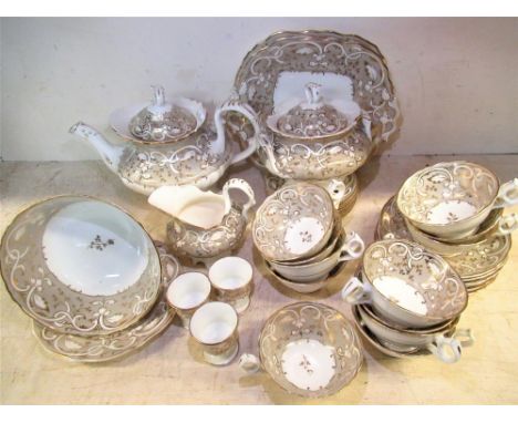 Victorian gilt decorated tea service comprising of tea pot, milk jug, sugar bowl, serving bowl, serving plates, egg cups, tea