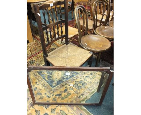 Eleven various chairs to include two Lancashire rush seat spindle back chairs, four Thonet style bentwood cafe chairs, two Co