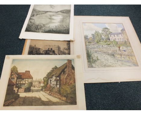 J Lewis Stant, a view of a village in Worcestershire, signed and inscribed, etching together with an etching of Dunworly, Co 