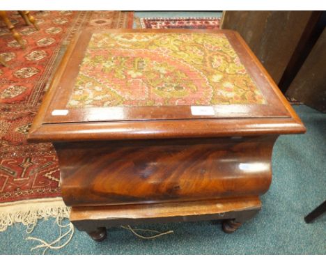 A Victorian mahogany tapestry top commode stool with shaped front