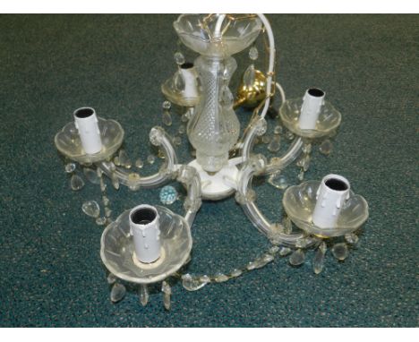 A Venetian style glass five branch ceiling pendant light