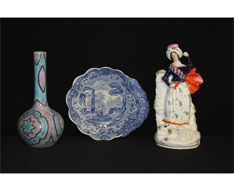 19th Century blue and white transfer decorated wares, to include a Spode scallop dish decorated with a ruin and shepherds by 