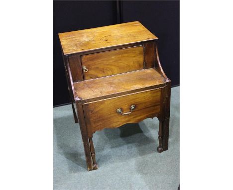 George III commode, with a rectangular top above a cupboard door and a pull out base now fitted with a leather writing surfac